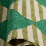 Green and Cream Diamond Pattern Flat Weave Rug, Modern Maximalist Harlequin Kilim Area Rug, Geometric Wool Blend Accent Rug view 2