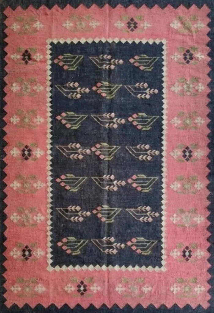 Traditional Tribal Wool Jute Area Rug with Decorative Border, Living Room & Bedroom Rug