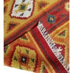 Multicolor Geometric Cotton Wool Rug – Boho Bedroom Area Rug, Kilim Style Striped Area Rug – Orange & Red Geometric Wool Rug view 2