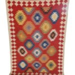 Handwoven Colorful Geometric Kilim Style Red Wool Blend Rug, Geometric Southwestern Red Wool Area Rug, Living Room Decor view 6