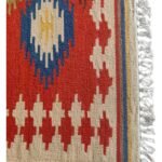 Handwoven Colorful Geometric Kilim Style Red Wool Blend Rug, Geometric Southwestern Red Wool Area Rug, Living Room Decor view 5