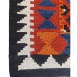 Kilim Style Rectangular Wool Rug – Rust Orange & Blue Home Decor, Diamond Cotton Wool Rug – Boho Bedroom Area Rug view 5
