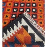 Kilim Style Rectangular Wool Rug – Rust Orange & Blue Home Decor, Diamond Cotton Wool Rug – Boho Bedroom Area Rug view 2