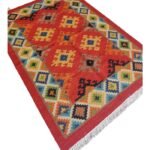 Geometric Southwestern Red Wool Area Rug – Colorful Cabin Living Room Decor, Wool Area Rug for Living Room view 4