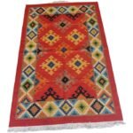 Geometric Southwestern Red Wool Area Rug – Colorful Cabin Living Room Decor, Wool Area Rug for Living Room view 3