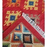Geometric Southwestern Red Wool Area Rug – Colorful Cabin Living Room Decor, Wool Area Rug for Living Room view 2