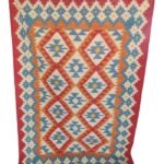 Bohemian Kilim Style Flatweave Rectangular Wool Rug, Colorful Geometric Diamond Area Rug for Dining Room view 7