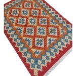 Bohemian Kilim Style Flatweave Rectangular Wool Rug, Colorful Geometric Diamond Area Rug for Dining Room view 3