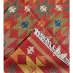 Multicolor Kilim Style Cotton Wool Rug – Boho Rectangular Bedroom Area Rug, Kilim Area Rug for Dining Room view 2