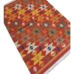 Multicolor Kilim Style Cotton Wool Rug – Boho Rectangular Bedroom Area Rug, Kilim Area Rug for Dining Room view 4