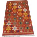 Multicolor Kilim Style Cotton Wool Rug – Boho Rectangular Bedroom Area Rug, Kilim Area Rug for Dining Room view 3