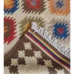 Multicolor Diamond Cotton Wool Rug – Boho Beige Bedroom Area Rug, Geometric Neutral Wool Area Rug view 2