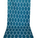 Geometric Honeycomb Rectangular Wool Rug – Teal Blue Home Office Decor, Modern Turquoise & White Cotton Wool Rug view 6