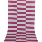 Pink Striped Wool Kilim Rug, Geometric Flatweave Area Rug for Nursery, Kids Room & Bedroom, Modern Preppy Decor view 7