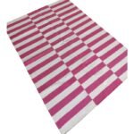 Pink Striped Wool Kilim Rug, Geometric Flatweave Area Rug for Nursery, Kids Room & Bedroom, Modern Preppy Decor view 5