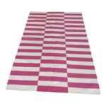 Pink Striped Wool Kilim Rug, Geometric Flatweave Area Rug for Nursery, Kids Room & Bedroom, Modern Preppy Decor view 3
