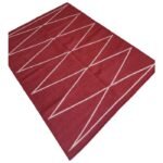 Minimalist Diamond Rectangular Wool Rug, Red Geometric Wool Area Rug, Modern Zig-Zag Bedroom Area Rug view 5