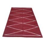Minimalist Diamond Rectangular Wool Rug, Red Geometric Wool Area Rug, Modern Zig-Zag Bedroom Area Rug view 7