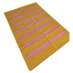 Yellow and Pink Striped Wool Kilim Rug | Geometric Flatweave Area Rug for Living Room & Nursery | Boho Home Decor view 4
