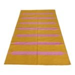 Yellow and Pink Striped Wool Kilim Rug | Geometric Flatweave Area Rug for Living Room & Nursery | Boho Home Decor view 3