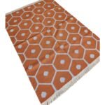 Rust Orange and White Geometric Wool Area Rug, Modern Geometric Cotton Wool Rug – Boho Bedroom Area Rug view 5