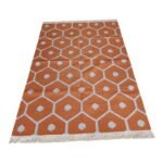 Rust Orange and White Geometric Wool Area Rug, Modern Geometric Cotton Wool Rug – Boho Bedroom Area Rug view 3