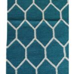 Handwoven Cotton Wool Kilim Rug, Teal Blue Wool Kilim Area Rug for Living Room and Bedroom view 6
