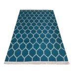 Handwoven Cotton Wool Kilim Rug, Teal Blue Wool Kilim Area Rug for Living Room and Bedroom view 7