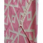 Modern Bohemian Diamond Motif Wool Rug in Pink & Cream, Pink Geometric Wool Area Rug for Nursery and Kids Room view 2