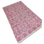 Modern Bohemian Diamond Motif Wool Rug in Pink & Cream, Pink Geometric Wool Area Rug for Nursery and Kids Room view 5