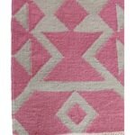 Modern Bohemian Diamond Motif Wool Rug in Pink & Cream, Pink Geometric Wool Area Rug for Nursery and Kids Room view 4