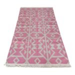 Modern Bohemian Diamond Motif Wool Rug in Pink & Cream, Pink Geometric Wool Area Rug for Nursery and Kids Room view 3