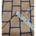 Modern Geometric Lattice Rectangular Wool Area Rug, Beige/Blue Bedroom Area Rug, Grid Pattern for Living Room view 7