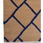 Modern Geometric Lattice Rectangular Wool Area Rug, Beige/Blue Bedroom Area Rug, Grid Pattern for Living Room view 2
