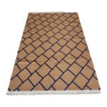 Modern Geometric Lattice Rectangular Wool Area Rug, Beige/Blue Bedroom Area Rug, Grid Pattern for Living Room view 6