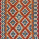 Bohemian Kilim Style Flatweave Rectangular Wool Rug, Colorful Geometric Diamond Area Rug for Dining Room view 1