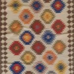 Multicolor Diamond Cotton Wool Rug – Boho Beige Bedroom Area Rug, Geometric Neutral Wool Area Rug view 1