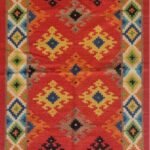 Geometric Southwestern Red Wool Area Rug – Colorful Cabin Living Room Decor, Wool Area Rug for Living Room view 1