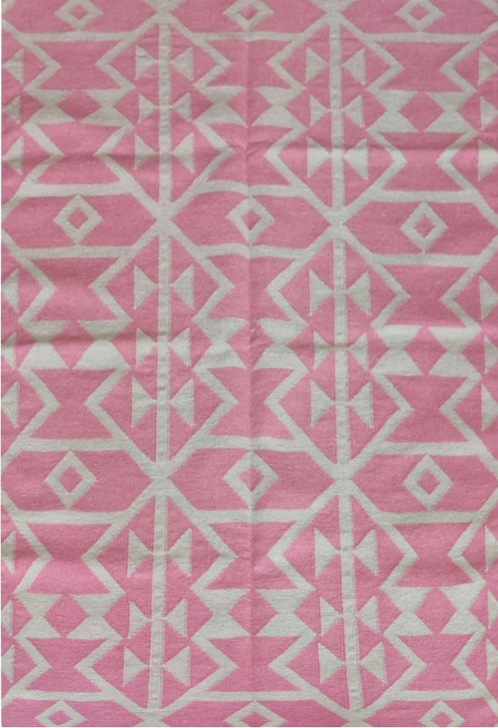 Pink and Cream Tribal Wool Kilim Decor for Home Office & Bedroom, Rug for Girls Bedroom or Boho Living Room