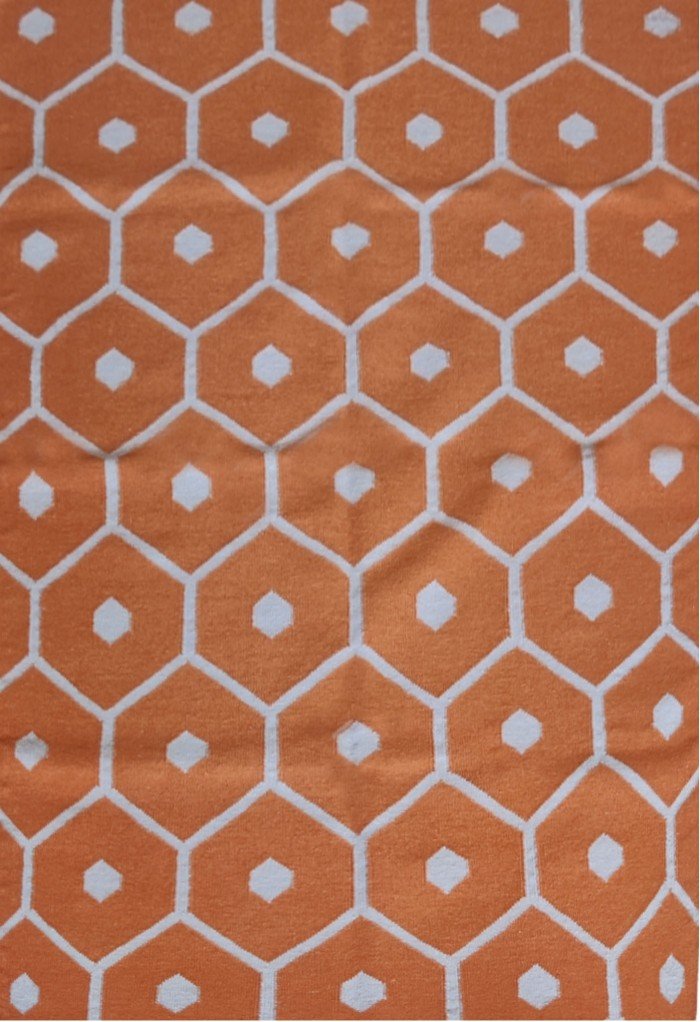 Rust Orange and White Geometric Wool Area Rug, Modern Geometric Cotton Wool Rug – Boho Bedroom Area Rug