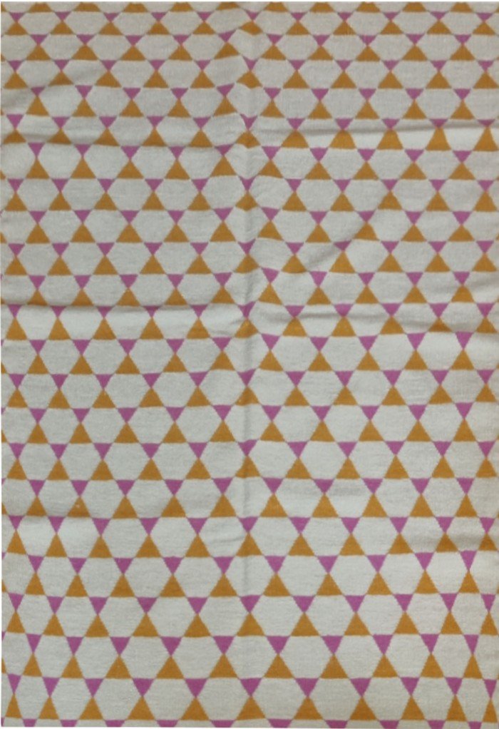 Modern Colorful Wool Rug – Geometric Pattern Bedroom Rug, Mustard Yellow & Pink Triangle Rug for Living Room