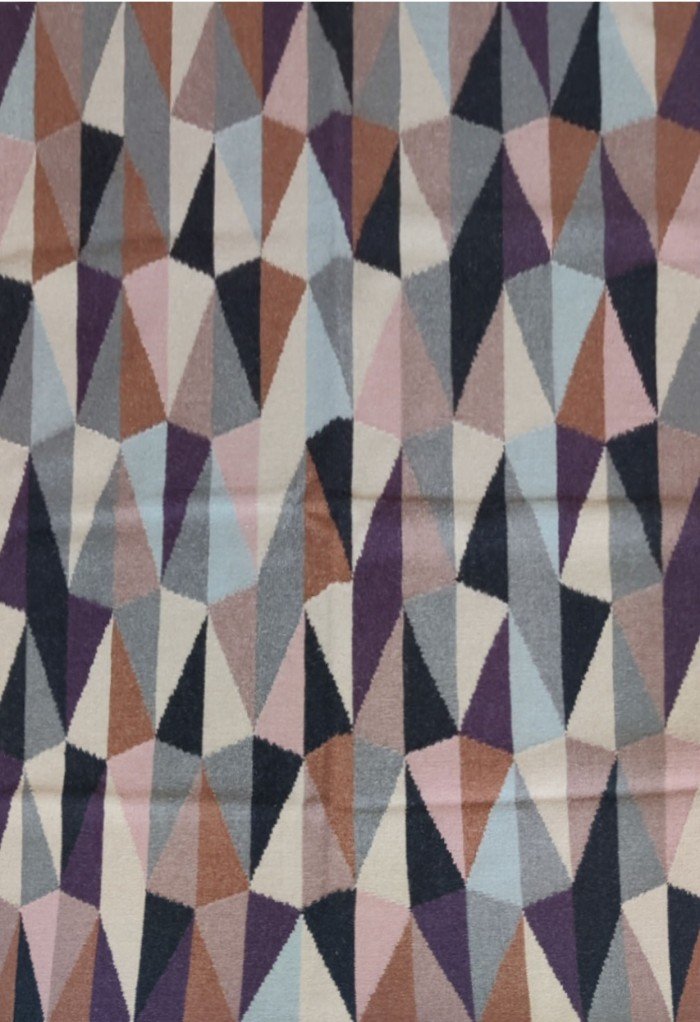 Handwoven Triangle Pattern Kilim Rug, 100% Wool Flatweave Area Rug, Contemporary Earth Tone Decor for Office & Lounge