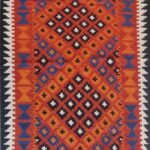 Kilim Style Rectangular Wool Rug – Rust Orange & Blue Home Decor, Diamond Cotton Wool Rug – Boho Bedroom Area Rug view 7