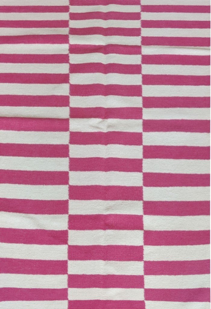 Pink Striped Wool Kilim Rug, Geometric Flatweave Area Rug for Nursery, Kids Room & Bedroom, Modern Preppy Decor