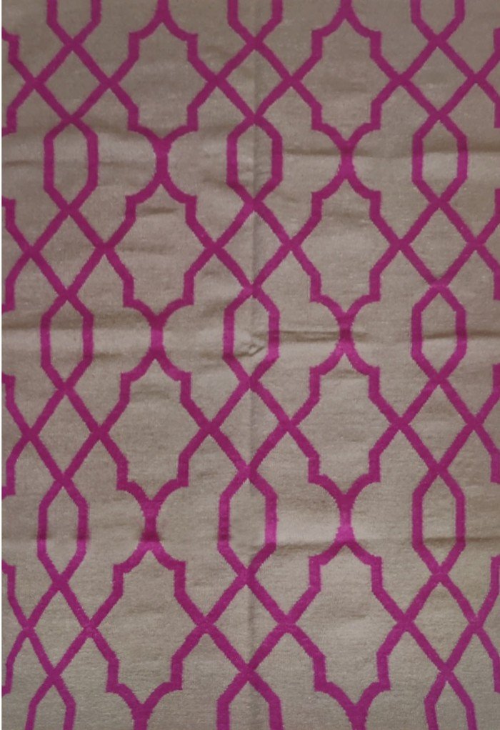 Neutral Beige and Pink Moroccan Geometric Wool Area Rug for Living Room, Cotton Wool Blend Rug for Girls Room