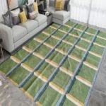 Sage Green Geometric Wool Area Rug – Modern Grid Living Room Rug, Rectangular Geometric Plaid Wool Area Rug view 3