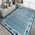 Handwoven Cotton Flatweave Area Rug, Blue & White Geometric Motif, Living Room Rug view 2