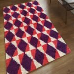 Handmade Moroccan Wool Rug – Purple Diamond Geometric Area Carpet, Purple, Red & Ivory Geometric Design view 9