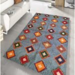 Handmade Moroccan Wool Rug – Sky Blue Diamond Pattern Boho Area Rug, Custom Size Available view 4