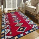 Premium Moroccan Wool Rug | Red & Multicolor Diamond Carpet for Living Room & Bedroom view 2
